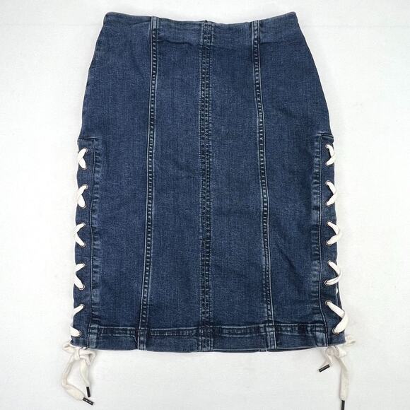 Free People Stretch Denim Lace Up Side Pencil Skirt 0 - Picture 1 of 10